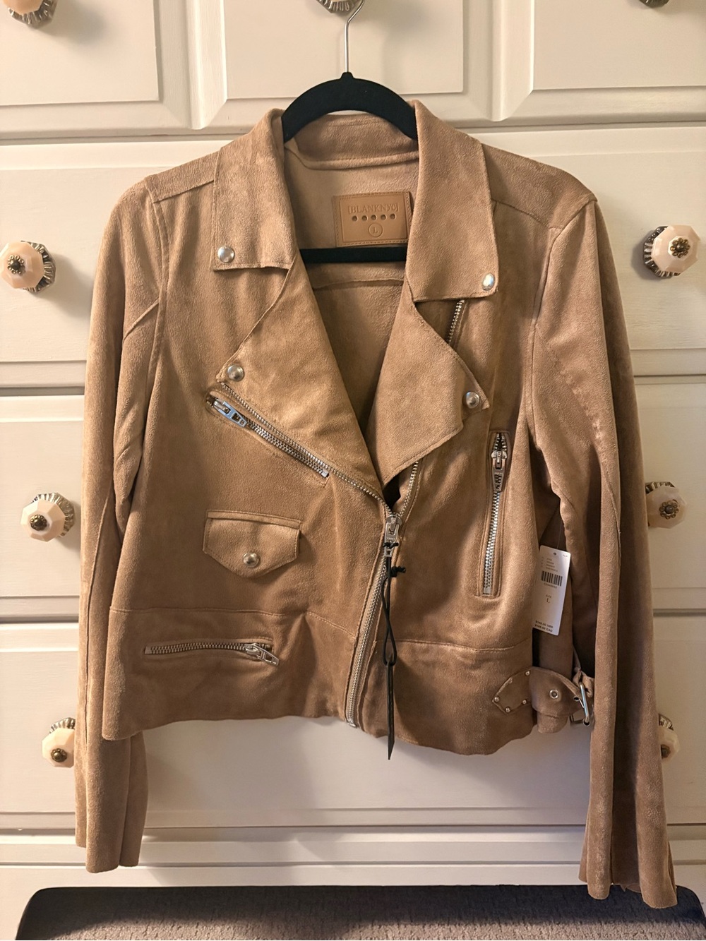 Blank NYC Suede Moto Bomber Jacket - Taupe